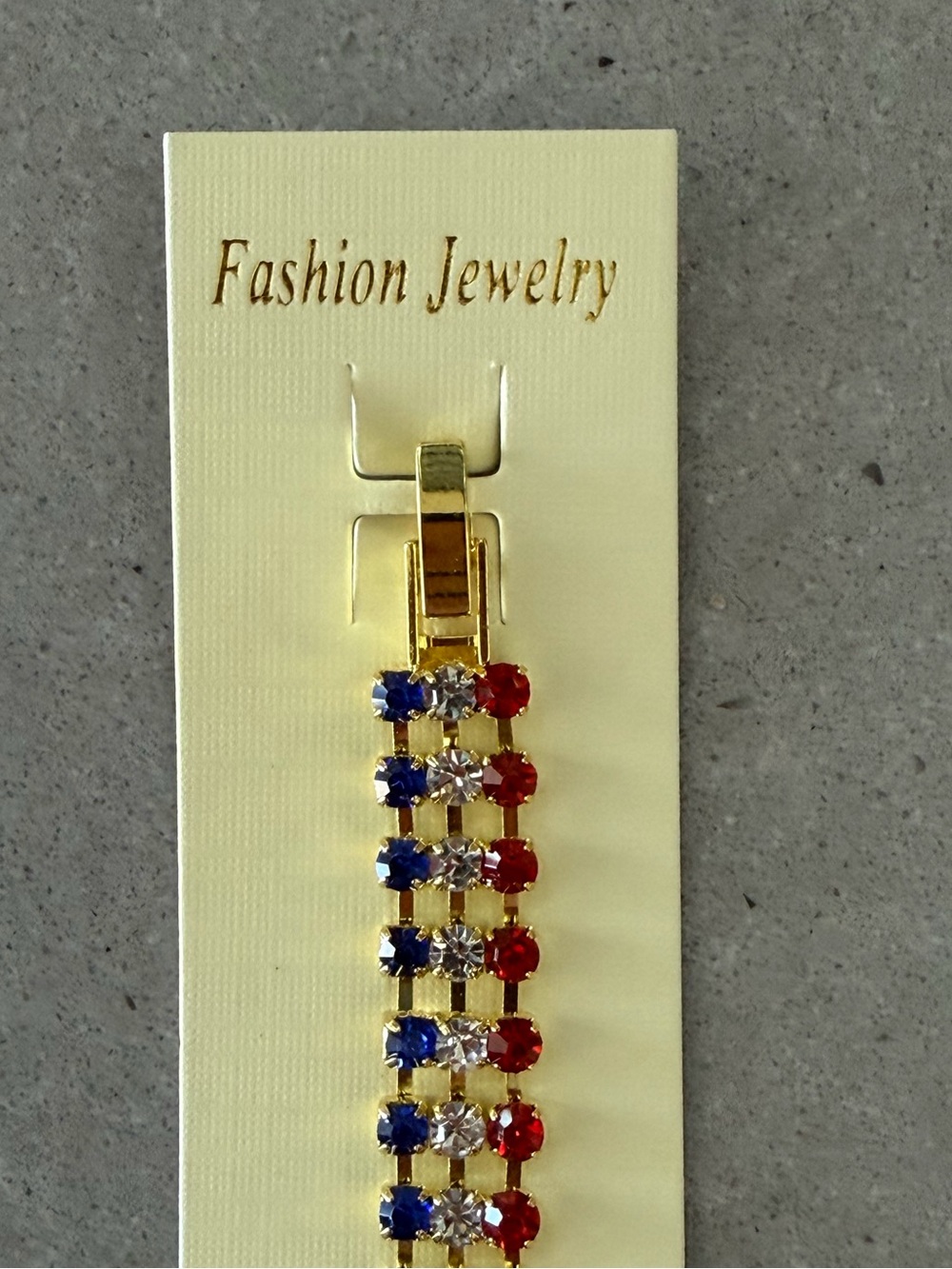 Fashion Jewelry Gold-Tone Bracelet with Red, Blue & Clear Stones